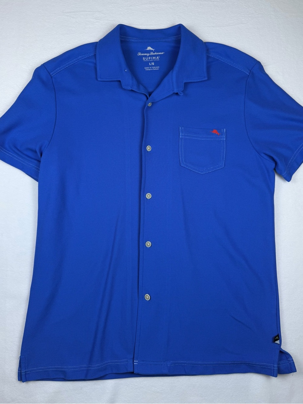 Tommy Bahama Men's Blue Supima Cotton Short Sleeve Button Polo Shirt Size L - Picture 2 of 7